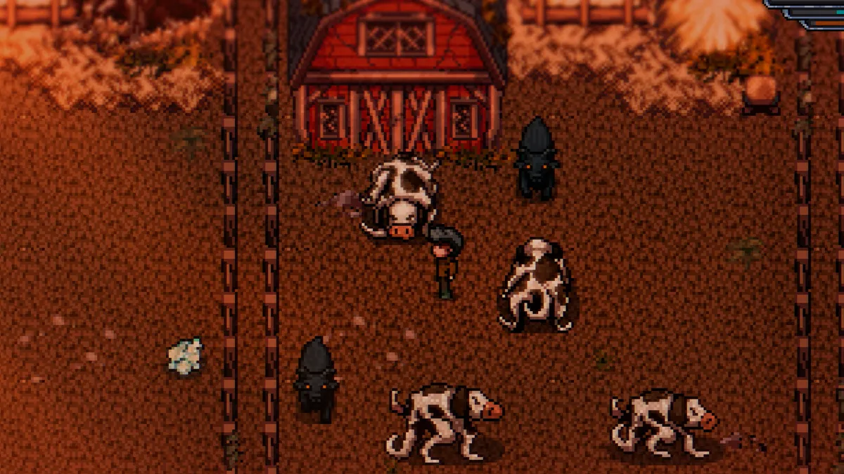Cows grazing in the farm corral in daytime