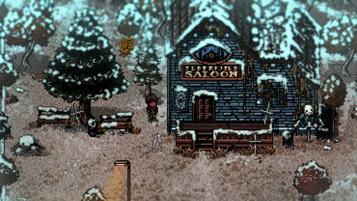 The Saloon on a snowy winter evening in town
